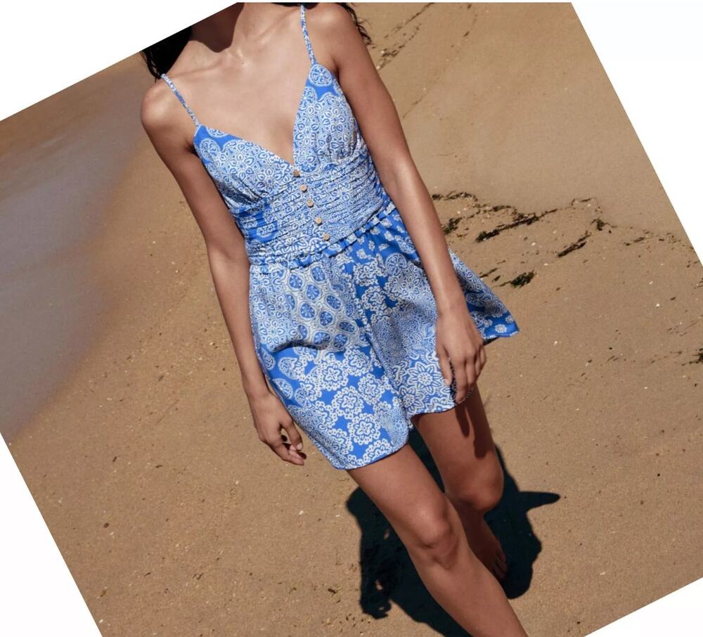 ZARA RUCHED PRINT JUMPSUIT